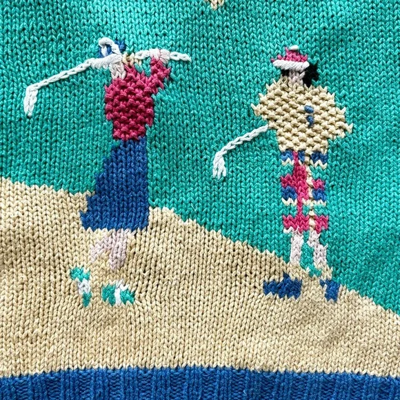 ROBERT SCOTT LTD Hand Knit Ramie Blend Colorblock V-Neck Tropical Golf Cardigan - Picture 9 of 14